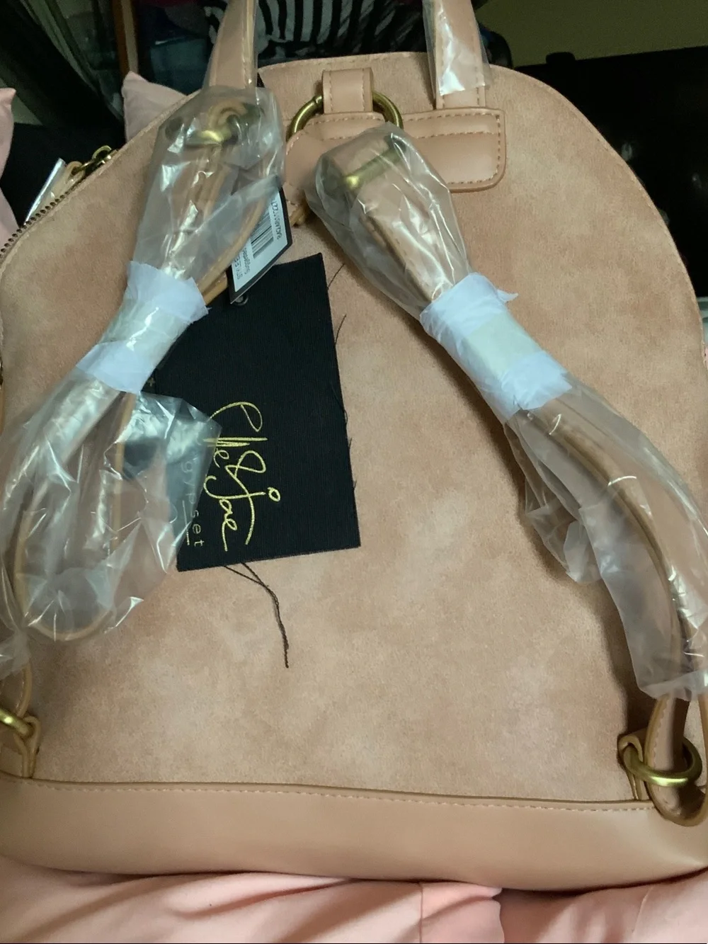 Beige Bird-Embroidered Backpack